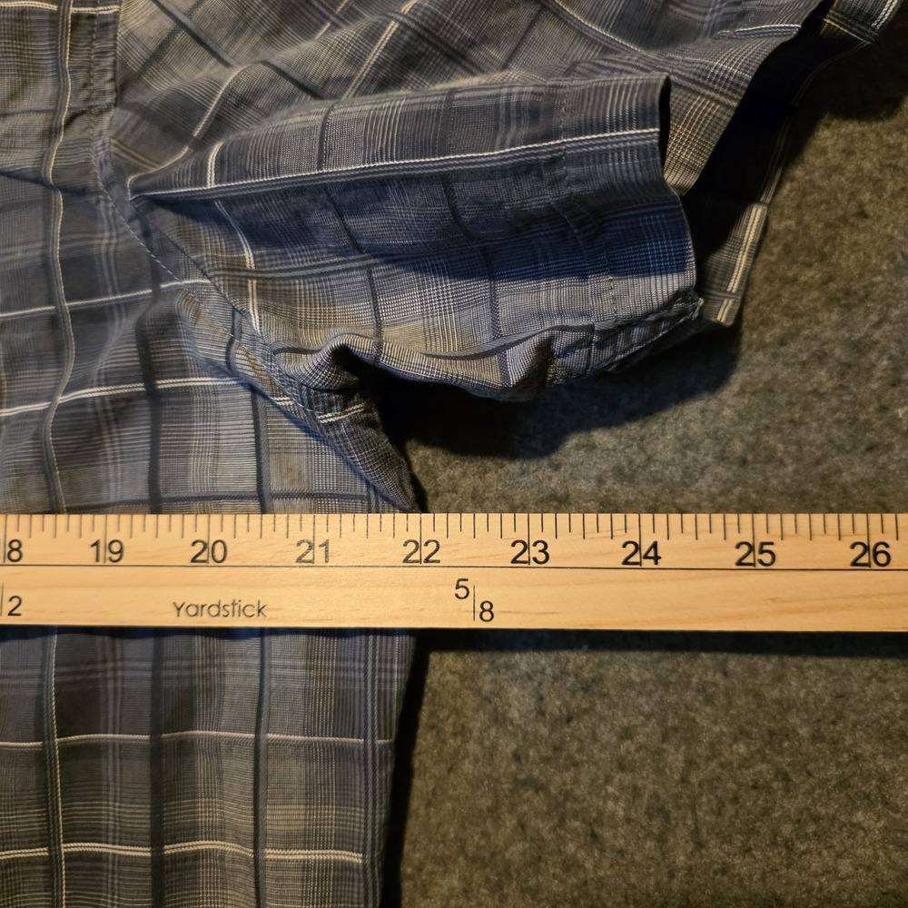 Apt. 9 Men's L Blue Gray Plaid Short Sleeve Button-Up Point Collar Shirt 122 - Picture 4 of 6